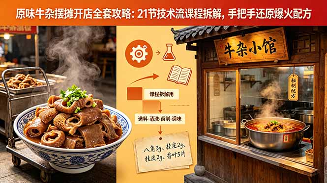 原味牛杂摆摊开店全套攻略:21节技术流课程拆解,手把手还原爆火配方-紫橙资源网