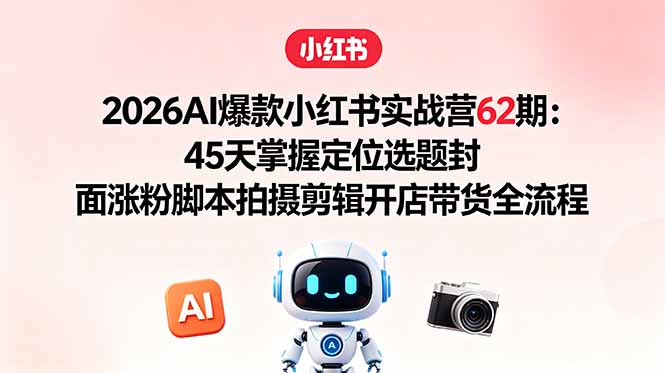 2026AI爆款小红书实战营62期:45天掌握定位选题封面涨粉脚本拍摄剪辑开店带货全流程-紫橙资源网