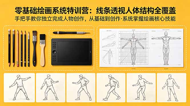 零基础绘画系统特训营：线条透视人体结构全覆盖，手把手教你独立完成人物创作-紫橙资源网