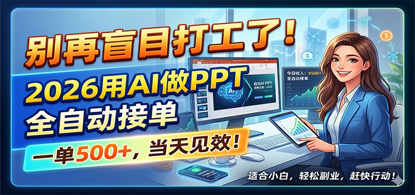 别再盲目打工了!2026用AI做PPT全自动接单,一单5张+,当天见效!-紫橙资源网