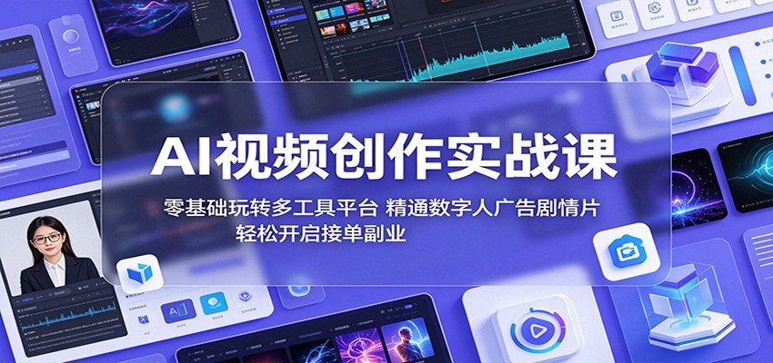 AI视频创作实战课:零基础玩转多工具平台,精通数字人广告、剧情片,轻松开启接单副业-紫橙资源网