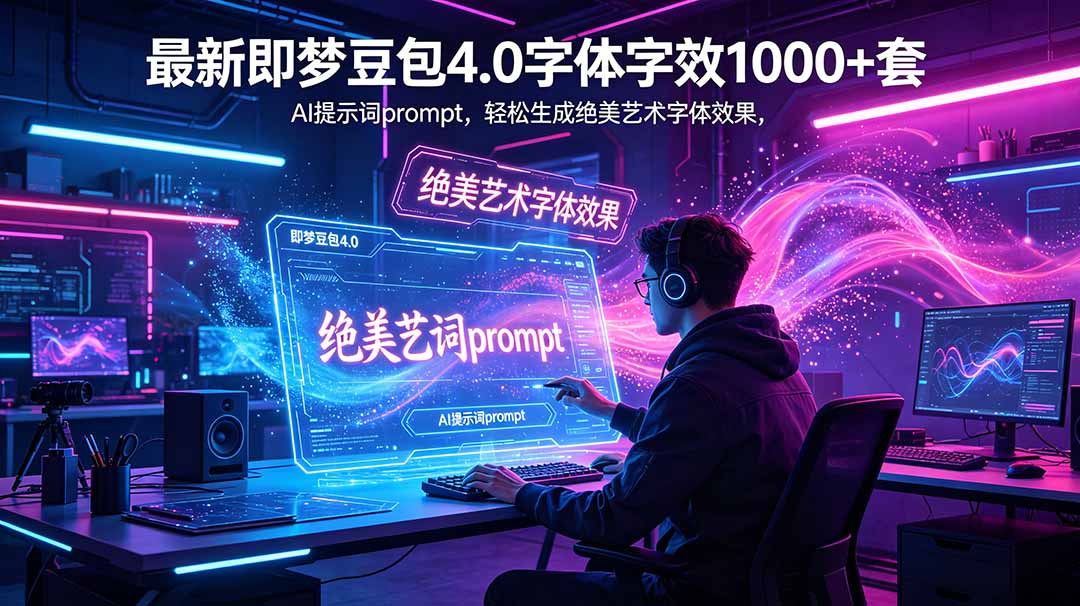 最新即梦豆包4.0字体字效1000+套，AI提示词prompt，轻松生成绝美艺术字体效果-紫橙资源网