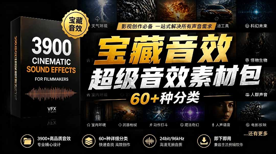 宝藏音效合集包！60+多种音效分类，共计3900个，分类清晰，全中文分类，高品质剪辑音效素材包-紫橙资源网