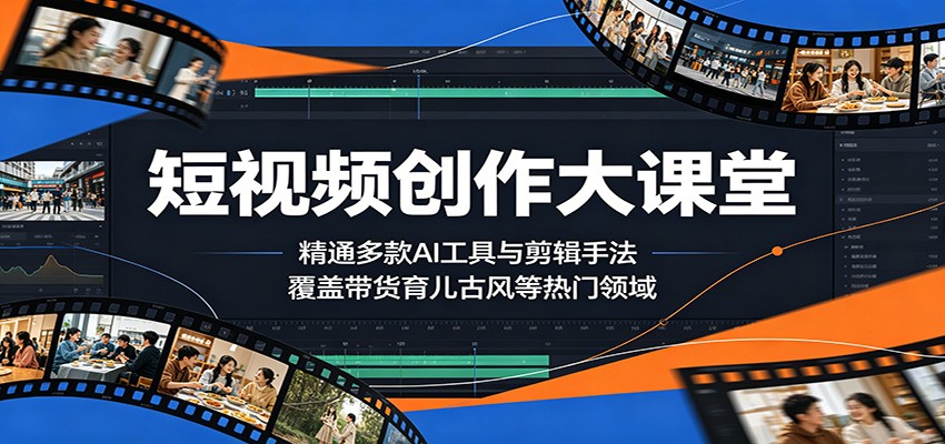 短视频创作大课堂：精通多款AI工具与剪辑手法，覆盖带货、育儿、古风等热门领域-紫橙资源网