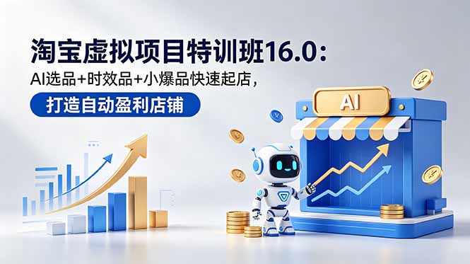 淘宝虚拟项目特训班16.0:AI选品+时效品+小爆品快速起店,打造自动盈利店铺-紫橙资源网