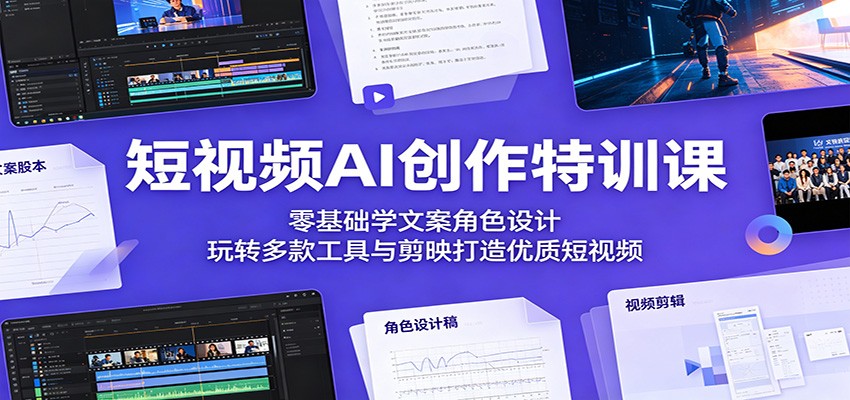 短视频AI创作特训课:零基础学文案角色设计,玩转多款工具与剪映打造优质短视频-紫橙资源网