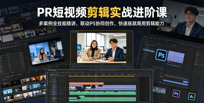 PR短视频剪辑实战进阶课,多案例全技能精讲,联动PS协同创作,快速练就商用剪辑能力-紫橙资源网