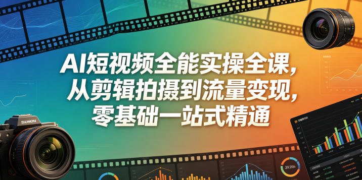AI短视频全能实操全课,从剪辑拍摄到流量变现,零基础一站式精通-紫橙资源网