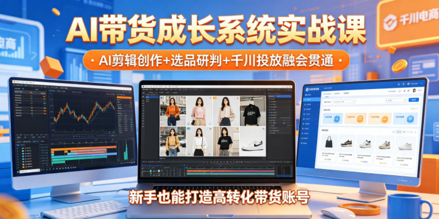 AI带货成长系统实战课,AI剪辑创作+选品研判+千川投放融会贯通,新手也能打造高转化带货账号(更新2026年)-紫橙资源网