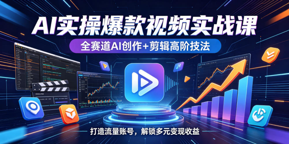 AI实操爆款视频实战课,全赛道AI创作+剪辑高阶技法,打造流量账号,解锁多元变现收益-紫橙资源网