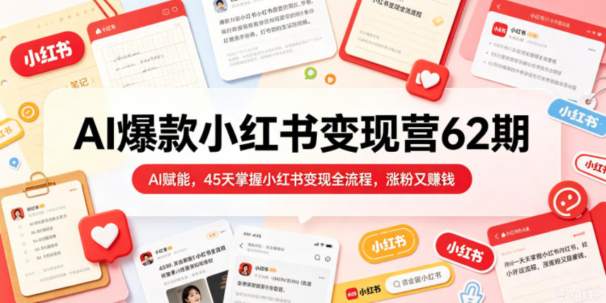 AI爆款小红书变现营62期2026年5月,AI赋能,45天掌握小红书变现全流程,涨粉又賺钱-紫橙资源网