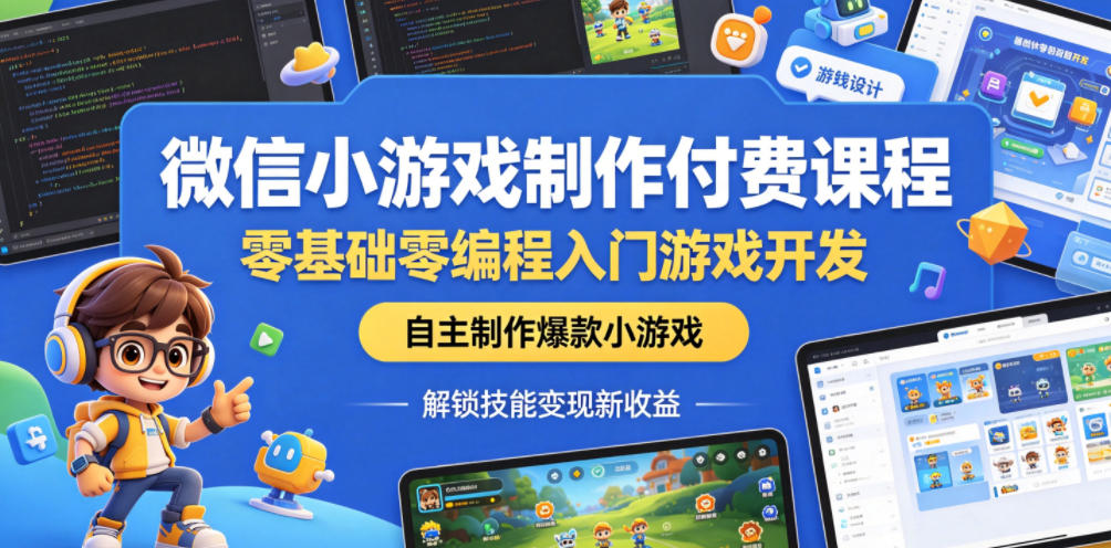 微信小游戏制作付费课程,零基础零编程入门游戏开发,自主制作爆款小游戏,解锁技能变现新收益-紫橙资源网