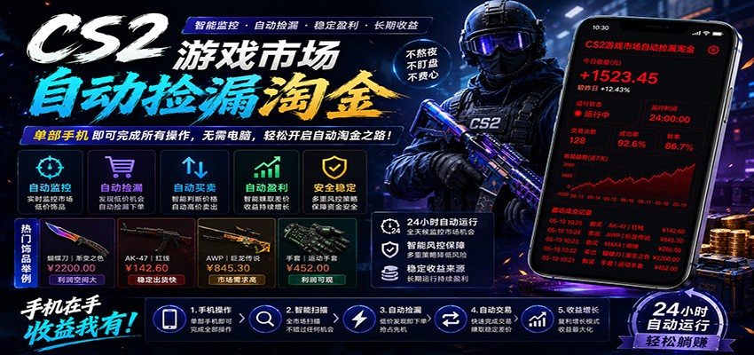CSGO挂机捡漏项目通过利用游戏饰品交易机制,结合薄凉软件辅助捡漏,实现盈利-紫橙资源网