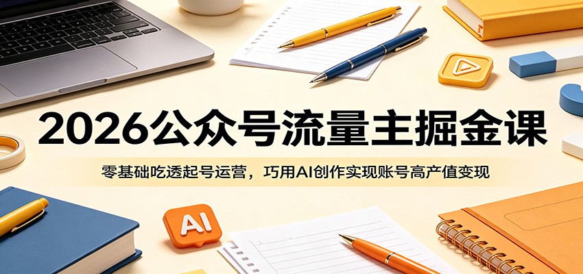 2026公众号流量主掘金课:零基础吃透起号运营,巧用AI创作实现账号高产值变现-紫橙资源网