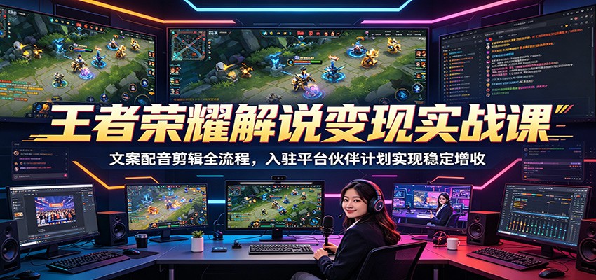王者荣耀解说变现实战课:文案配音剪辑全流程,入驻平台伙伴计划实现稳定增收-紫橙资源网