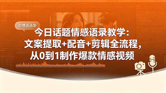 今日话题情感语录教学:文案提取+配音+剪辑全流程,从0到1制作爆款情感视频-紫橙资源网