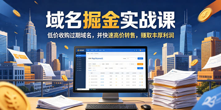 域名交易掘金实战课,低价收购过期域名,并快速高价转售,賺取丰厚利润【原创双语字幕】-紫橙资源网