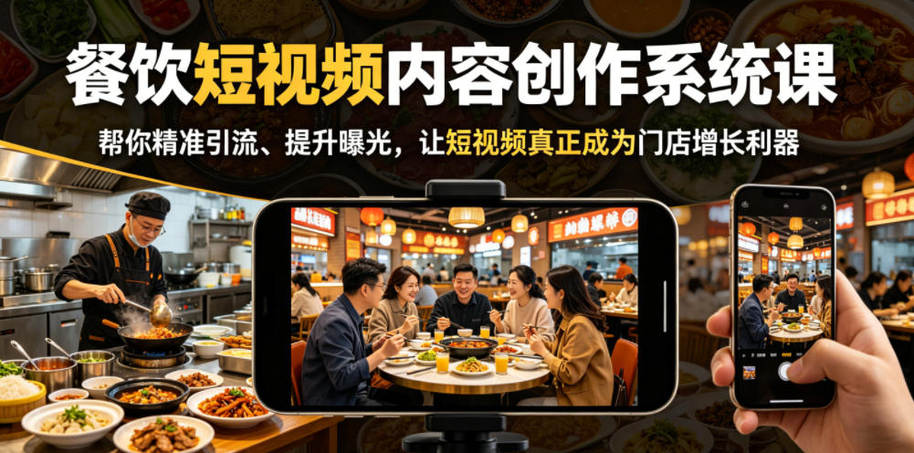 餐饮短视频内容创作系统课,帮你精准引流、提升曝光,让短视频真正成为门店增长利器-紫橙资源网