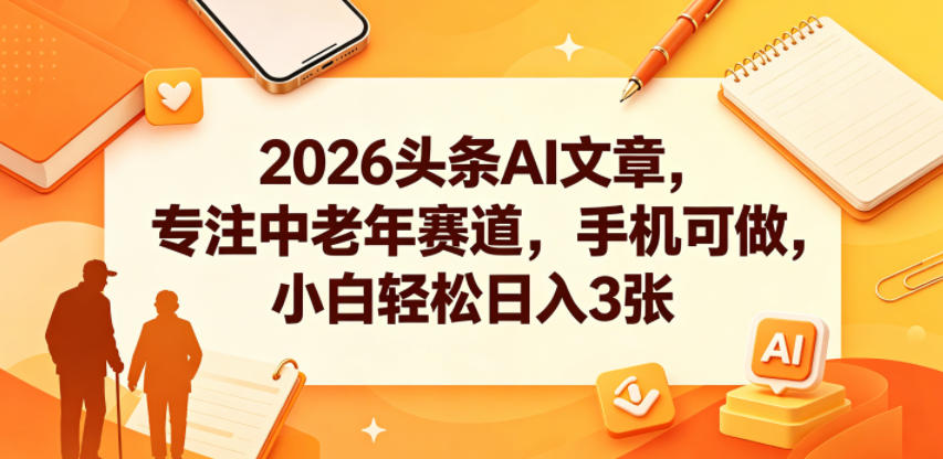 2026头条AI文章,专注中老年赛道,手机可做,小白轻松日入3张-紫橙资源网