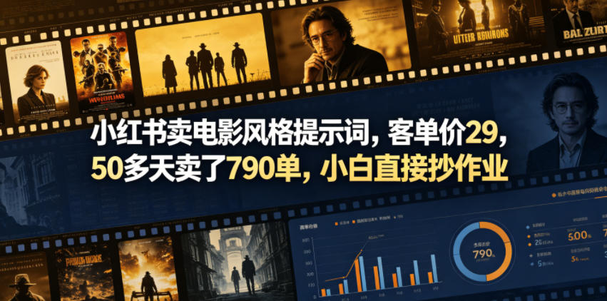 小红书卖电影风格提示词,客单价29,50多天卖了790单,小白直接抄作业!-紫橙资源网