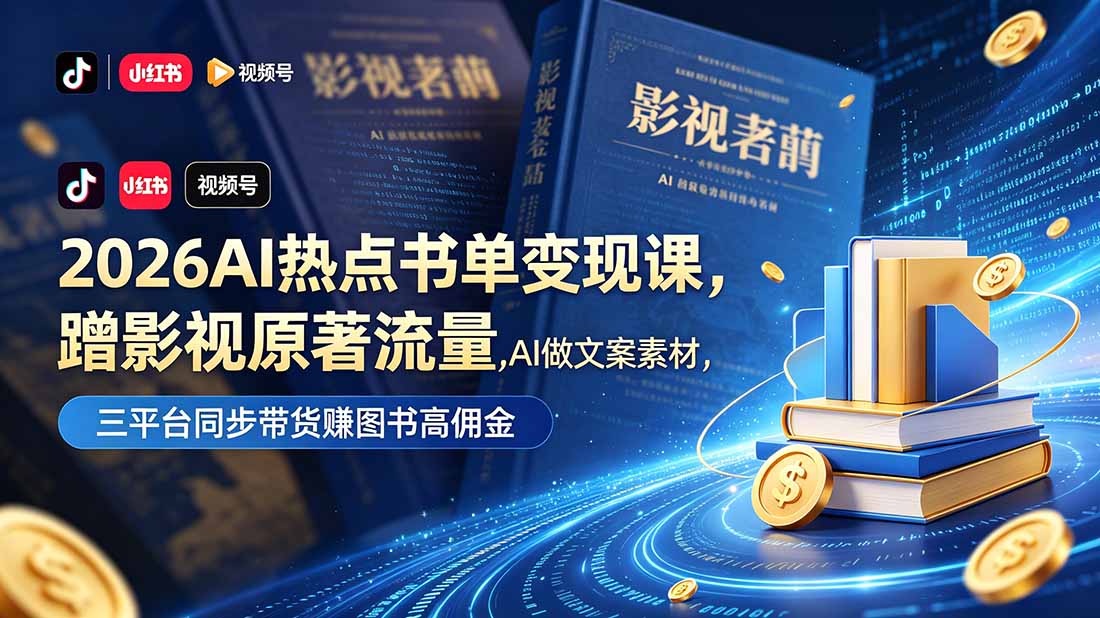 2026AI热点书单变现课,蹭影视原著流量,AI做文案素材,三平台同步带货赚图书高佣金-紫橙资源网
