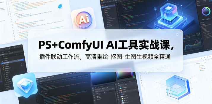 PS+ComfyUI AI工具实战课,插件联动工作流,高清重绘-抠图-生图生视频全精通-紫橙资源网