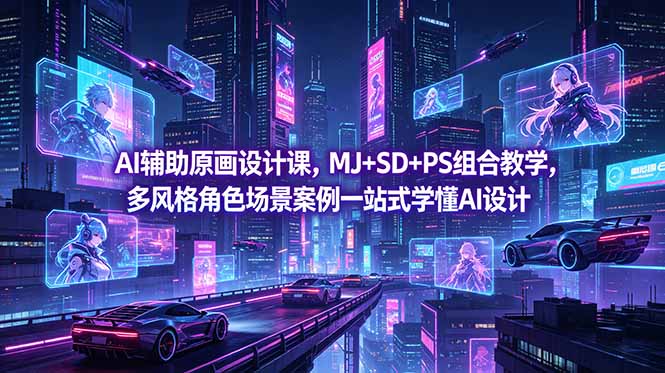 AI辅助原画设计课,MJ+SD+PS组合教学,多风格角色场景案例一站式学懂AI设计-紫橙资源网