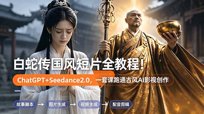 白蛇传-国风短片全教程！ChatGPT+Seedance2.0，一套课跑通古风AI影视创作-紫橙资源网