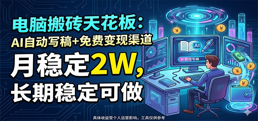 电脑搬砖天花板：AI自动写稿+免费变现渠道，月稳定2W，长期稳定可做-紫橙资源网