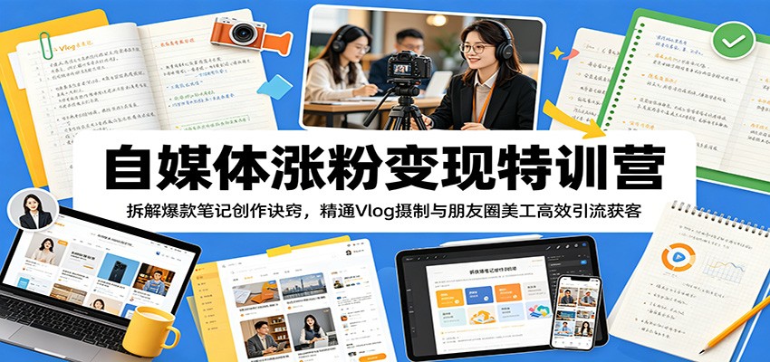 自媒体涨粉变现特训营：拆解爆款笔记创作诀窍，精通Vlog摄制与朋友圈美工高效引流获客-紫橙资源网