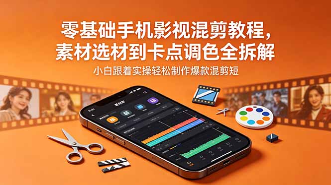 零基础手机影视混剪教程，素材选材到卡点调色全拆解，小白跟着实操轻松制作爆款混剪短片-紫橙资源网