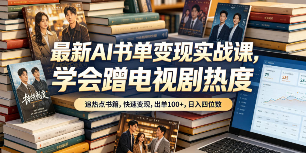 最新AI书单变现实战课,学会蹭电视剧热度,追热点书籍,快速变现,出单100+,日入四位数-紫橙资源网