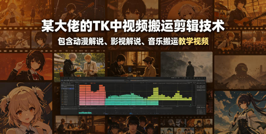 某大佬的TK中视频搬运剪辑技术,包含动漫解说、影视解说、音乐搬运教学视频-紫橙资源网