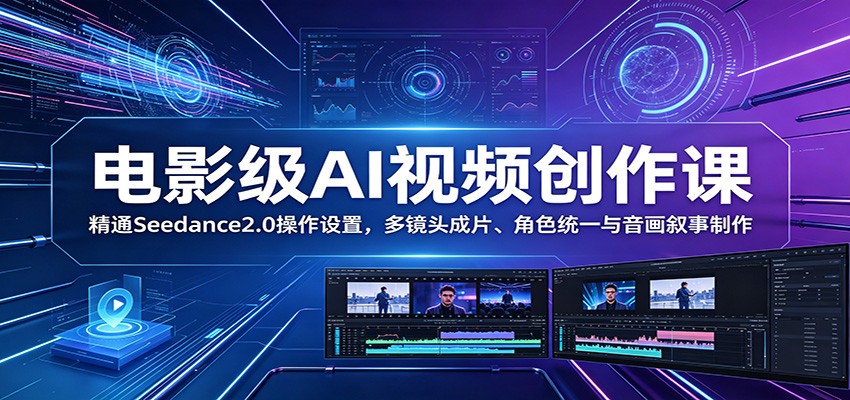电影级AI视频创作课：精通Seedance2.0操作设置，多镜头成片、角色统一与音画叙事制作-紫橙资源网
