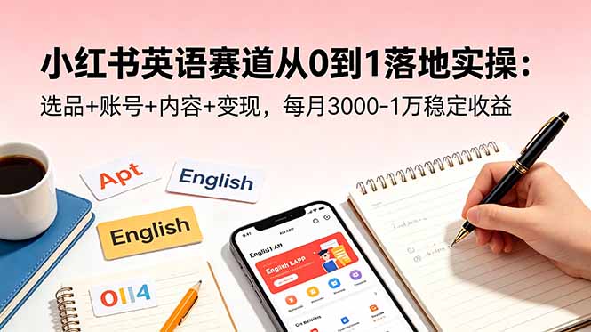 小红书英语赛道从0到1落地实操：选品+账号+内容+变现，每月3000-1万稳定收益-紫橙资源网