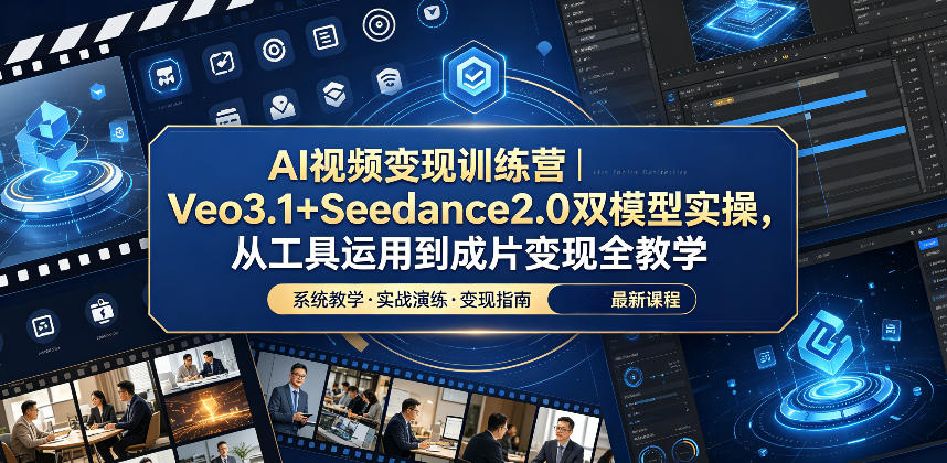 AI视频变现训练营｜Veo3.1+Seedance2.0双模型实操，从工具运用到成片变现全教学-紫橙资源网