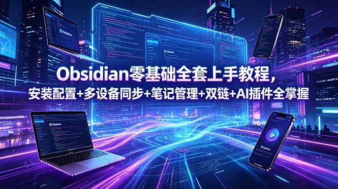 Obsidian零基础全套上手教程,安装配置+多设备同步+笔记管理+双链+AI插件全掌握-紫橙资源网