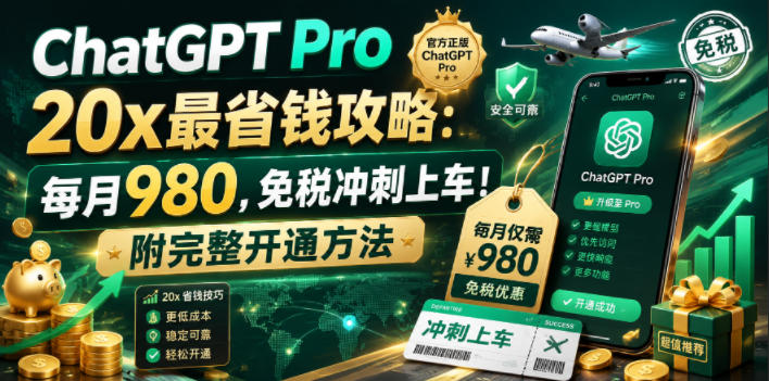 ChatGPT Pro 20x最省钱攻略：每月980，免税冲刺上车！附完整开通方法【文档】-紫橙资源网