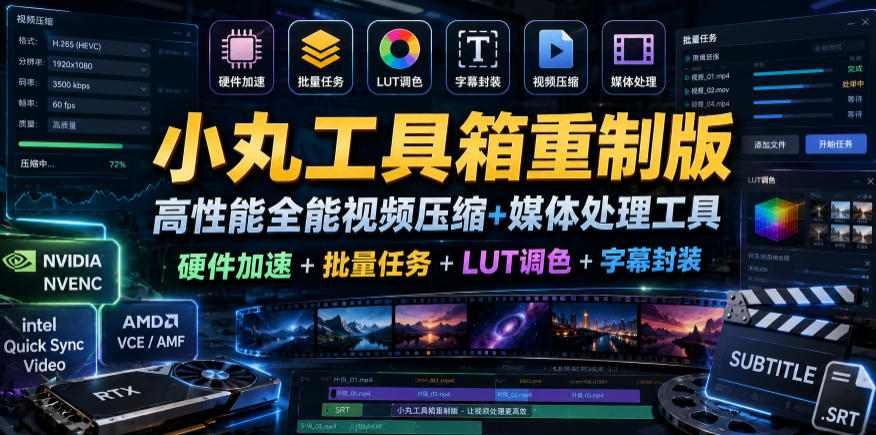 小丸工具箱重制版–高性能全能视频压缩+媒体处理工具｜硬件加速+批量任务+LUT调色+字幕封装-紫橙资源网