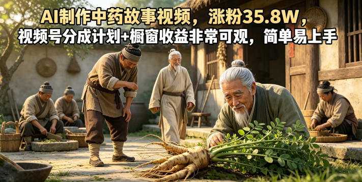 AI制作中药故事视频，涨粉35.8W，视频号分成计划+橱窗收益非常可观，简单易上手-紫橙资源网