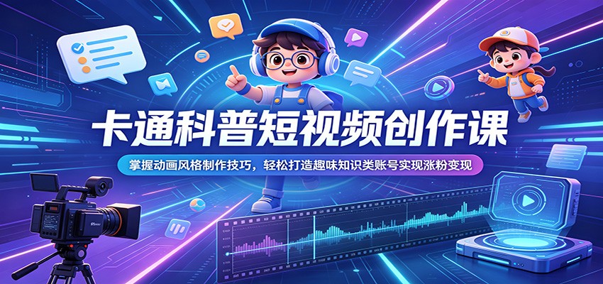 卡通科普短视频创作课：掌握动画风格制作技巧，轻松打造趣味知识类账号实现涨粉变现-紫橙资源网