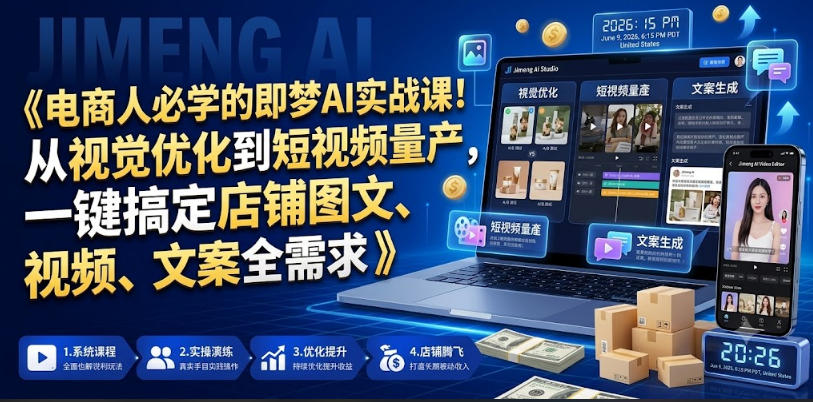电商人必学的即梦AI实战课!从视觉优化到短视频量产,一键搞定店铺图文、视频、文案全需求-紫橙资源网