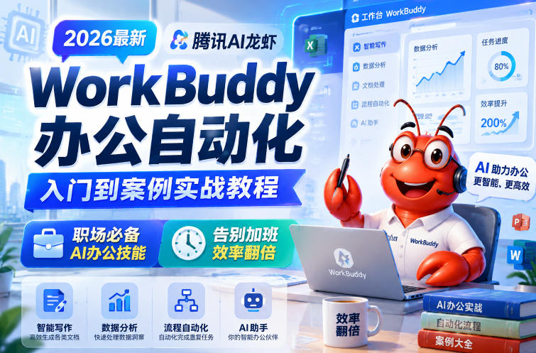 2026最新腾讯AI龙虾WorkBuddy办公自动化入门到案例实战教程,职场必备AI办公技能,告别加班,效率翻倍-紫橙资源网