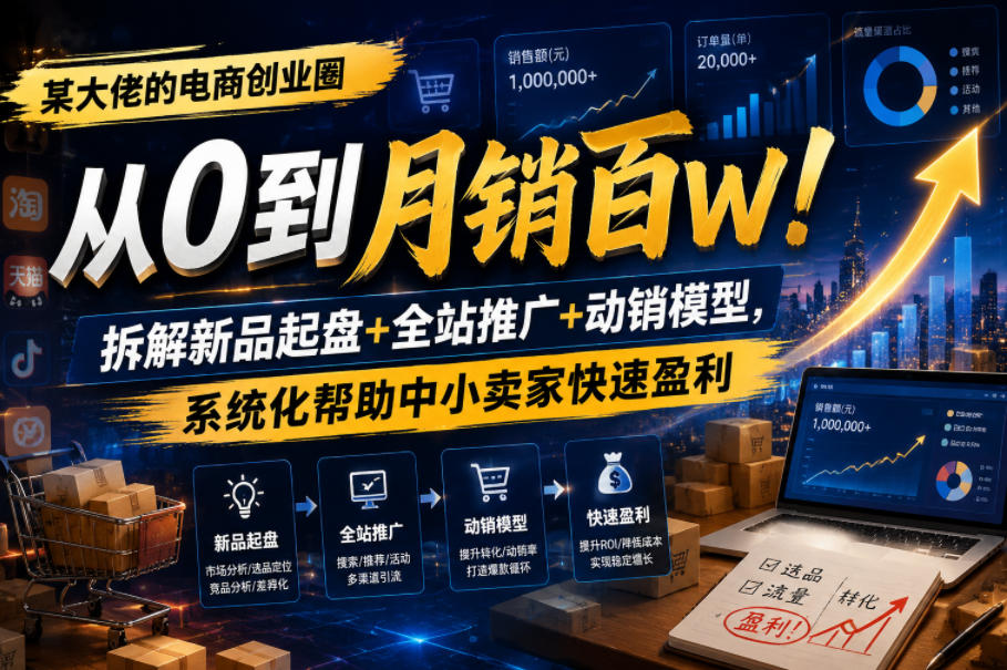 某大佬的电商创业圈从0到月销百W!拆解新品起盘+全站推广+动销模型,系统化帮助中小卖家快速盈利-紫橙资源网