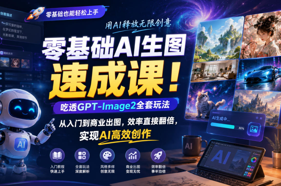 零基础AI生图速成课!吃透GPT-Image2全套玩法,从入门到商业出图,效率直接翻倍,实现AI高效创作-紫橙资源网
