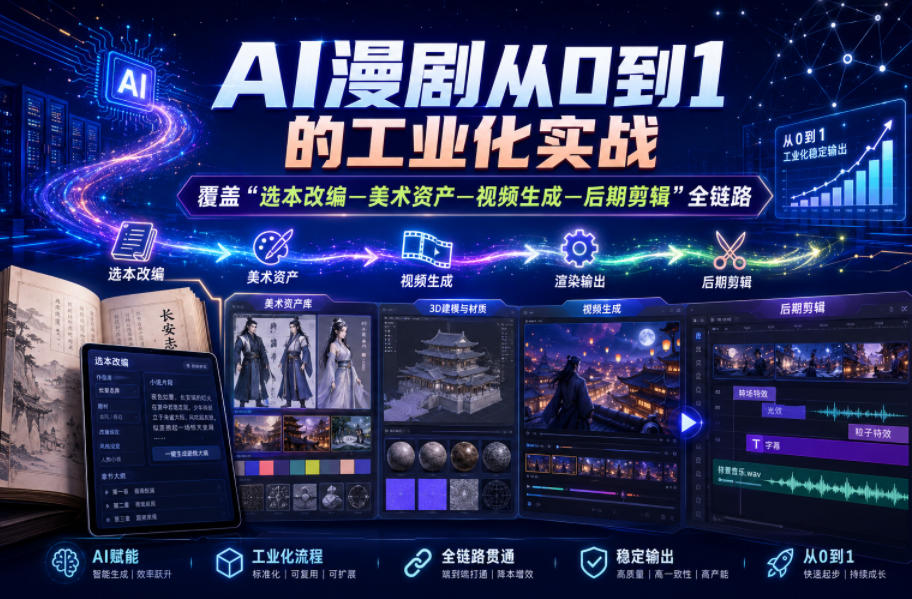 AI漫剧从0到1的工业化实战,覆盖“选本改编—美术资产—视频生成—后期剪辑”全链路(更新6月)-紫橙资源网