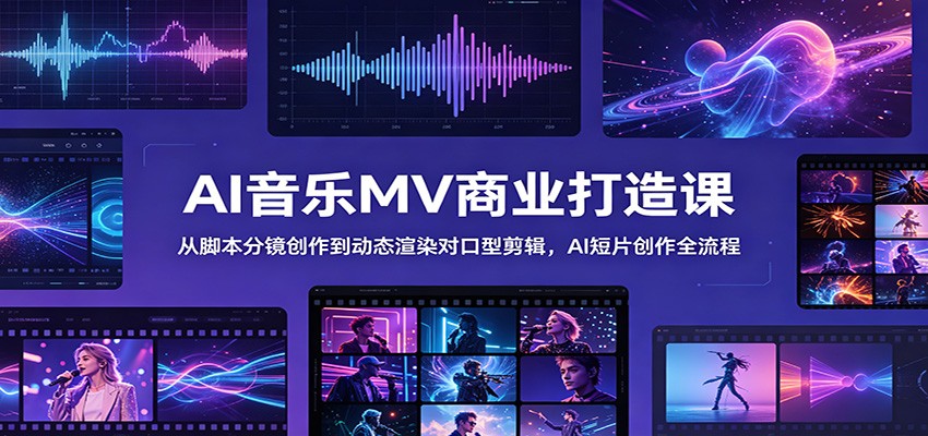 AI音乐MV商业打造课:从脚本分镜创作到动态渲染对口型剪辑,AI短片创作全流程-紫橙资源网