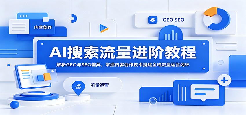 AI搜索流量进阶教程:解析GEO与SEO差异,掌握内容创作技术搭建全域流量运营闭环-紫橙资源网