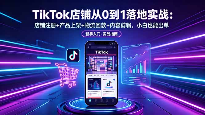 TikTok店铺从0到1落地实战:店铺注册+产品上架+物流回款+内容剪辑,小白也能出单-紫橙资源网