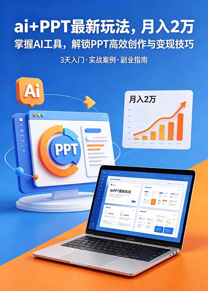 ai+PPT最新玩法,月入2万掌握AI工具,解锁PPT高效创作与变现技巧3天入门,实战案例·副业指南-紫橙资源网